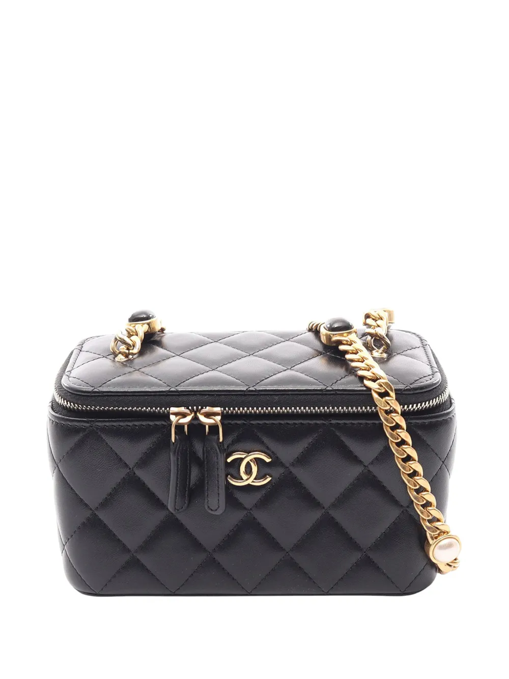 CHANEL Pre-Owned Trousse in pelle di agnello trapuntata con catena 2021-2026 - Nero