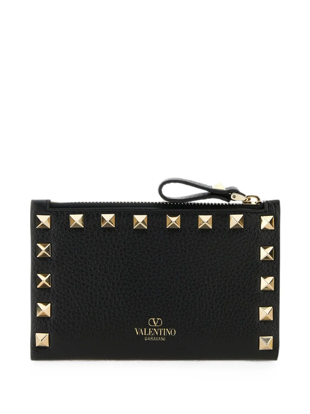 Valentino Garavani Rockstud Leather Card Case In Black