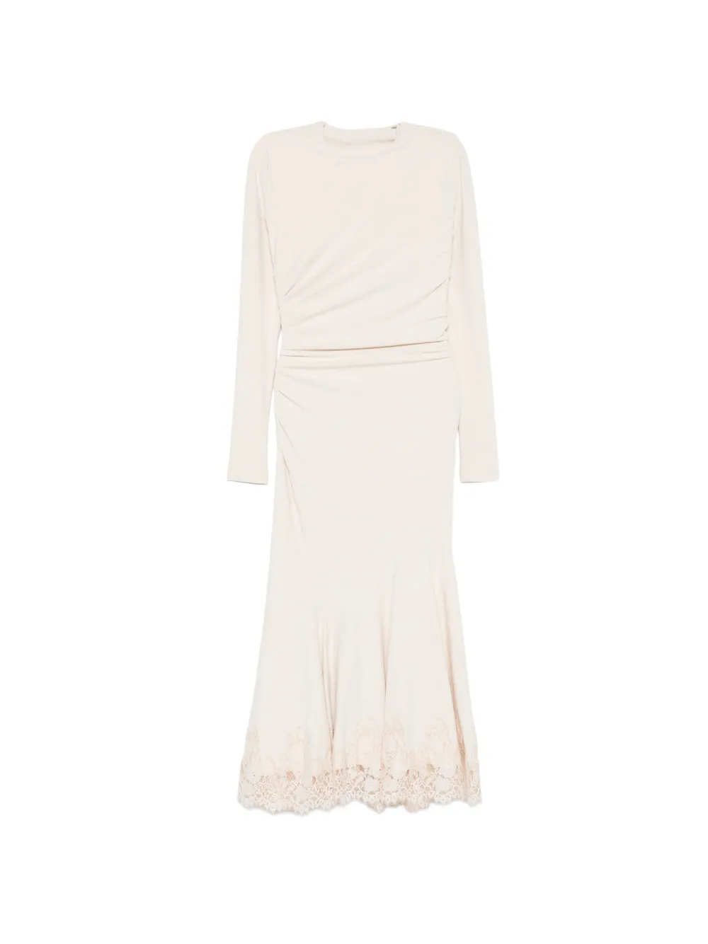 Alberta Ferretti lace-trim ruched midi dress - Neutrals