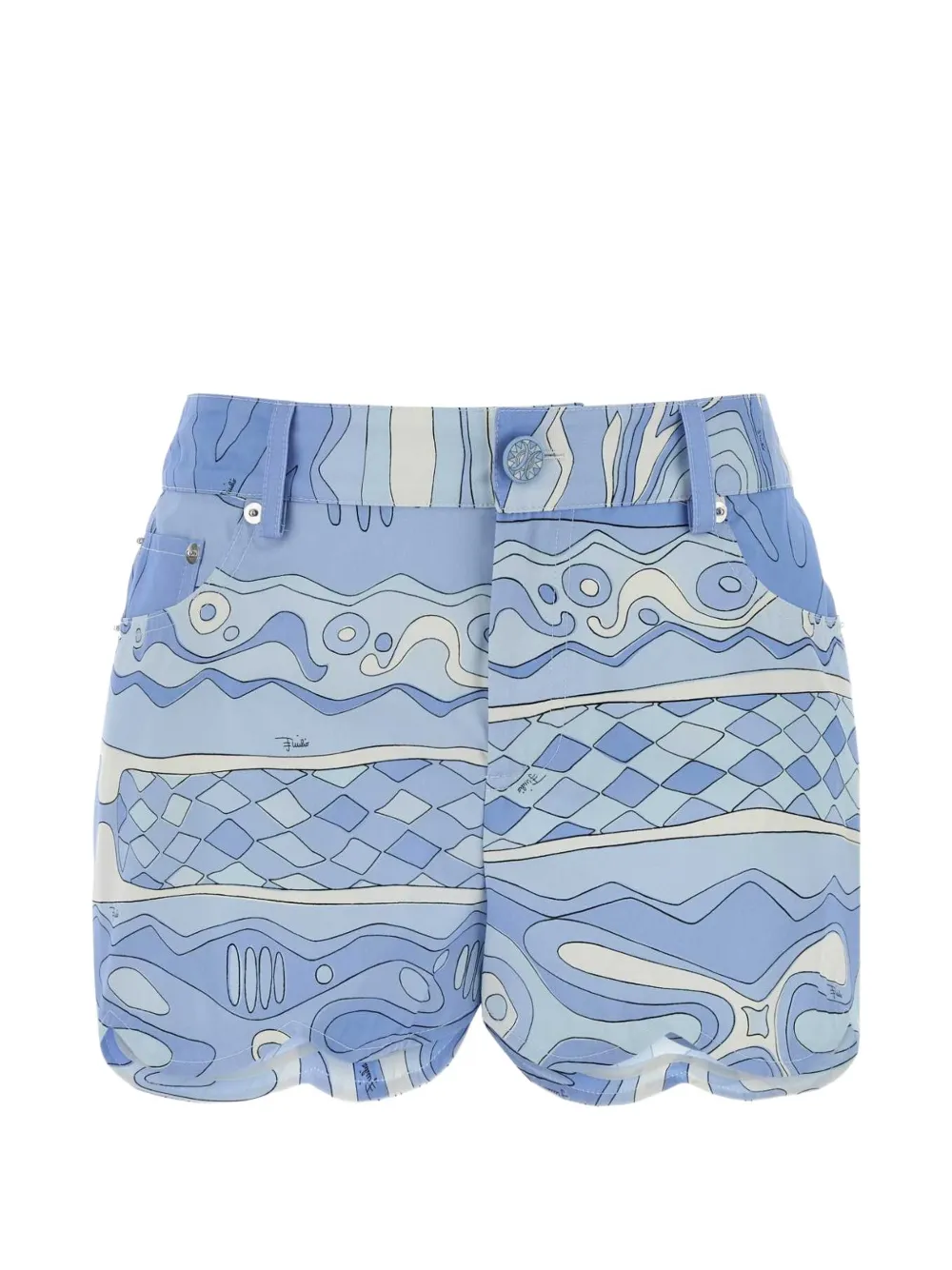 PUCCI printed scalloped-hem cotton shorts - Blu