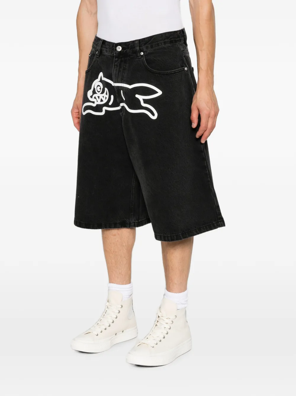 ICECREAM Denim shorts met print Zwart