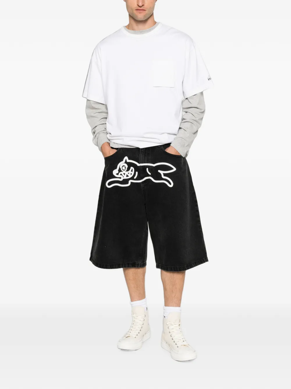 ICECREAM Denim shorts met print Zwart