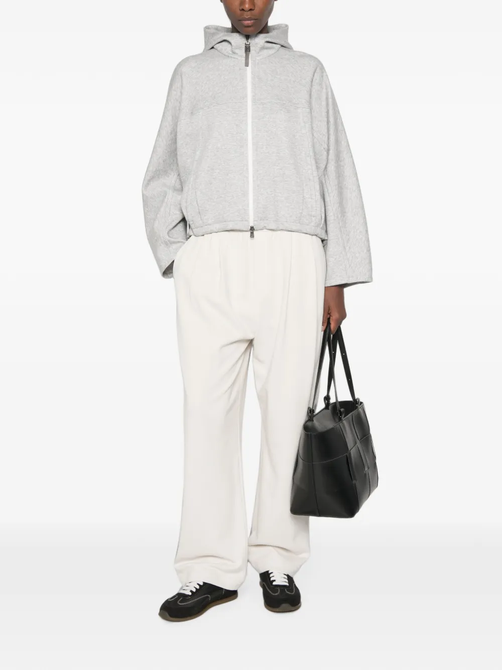 Brunello Cucinelli Jersey hoodie met rits Grijs