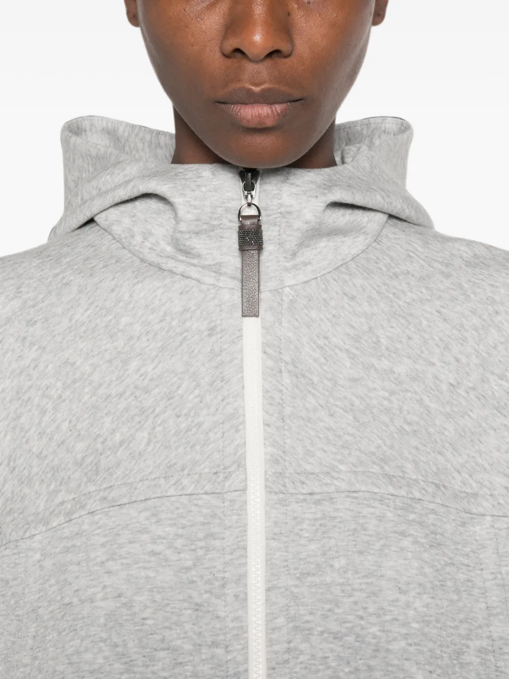 Brunello Cucinelli Jersey hoodie met rits Grijs