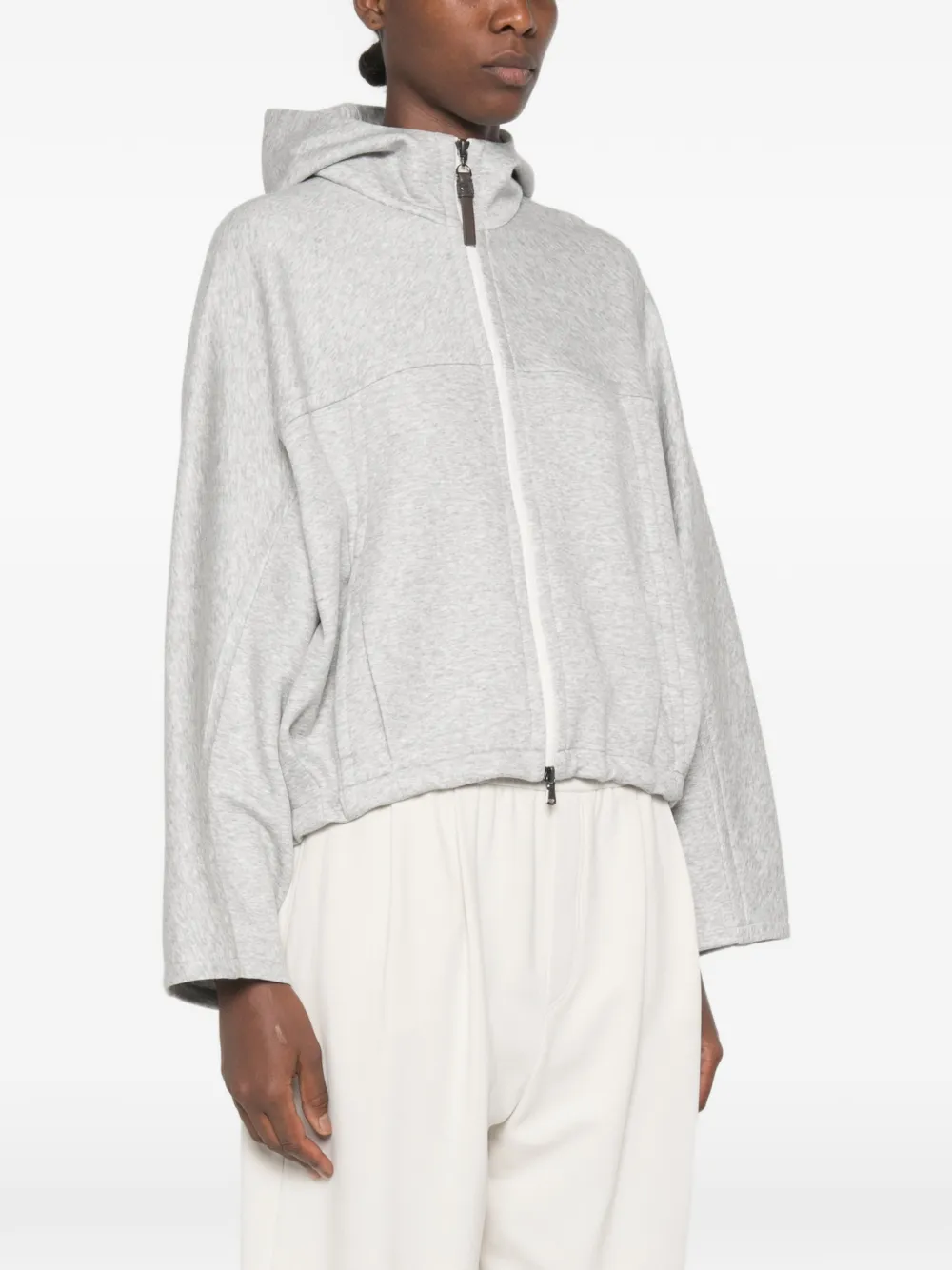 Brunello Cucinelli Jersey hoodie met rits Grijs