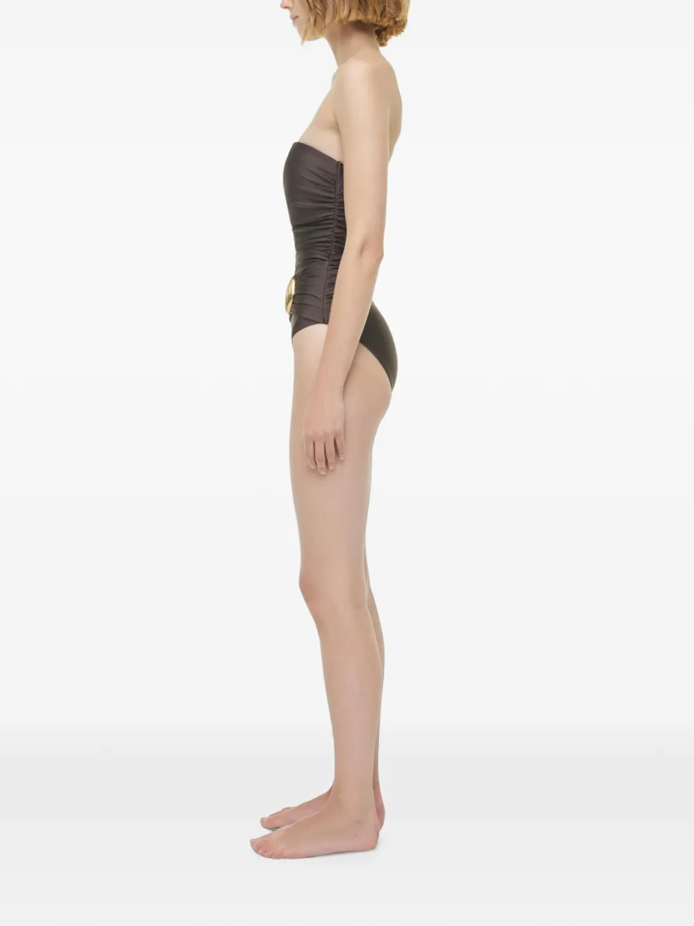 SIMKHAI Lorena strapless badpak verfraaid met schelp Bruin