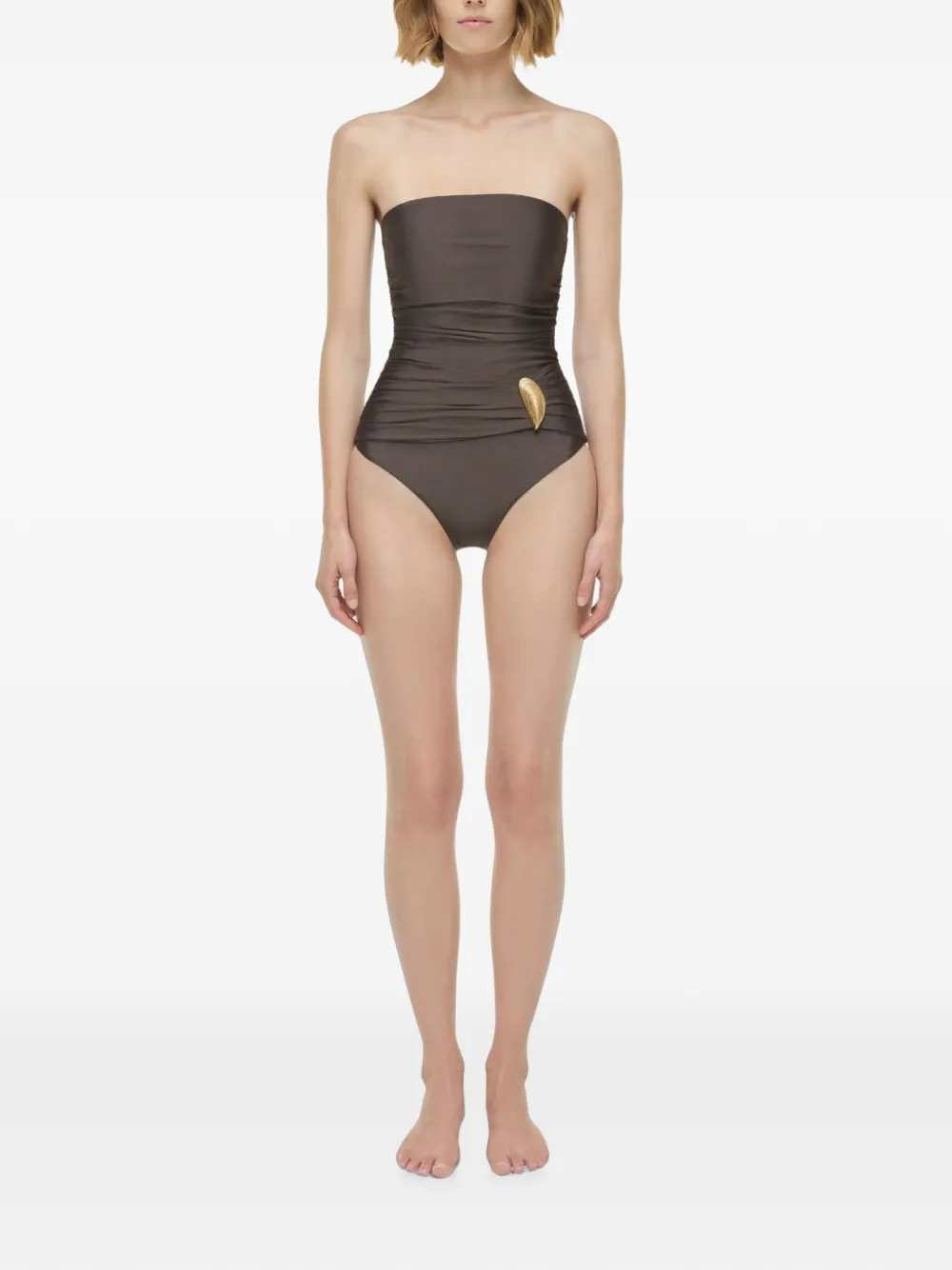 SIMKHAI Lorena strapless badpak verfraaid met schelp Bruin
