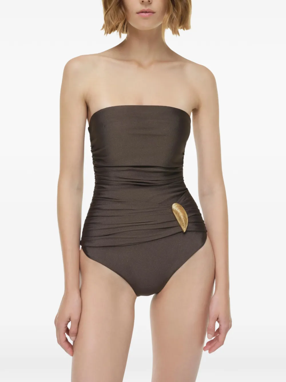 SIMKHAI Lorena strapless badpak verfraaid met schelp Bruin