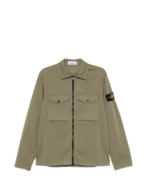 Stone Island logo-patch zip-up cotton shirt