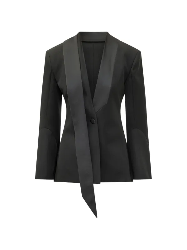 The Attico Asymmetric-scarf Lapel Blazer in Black