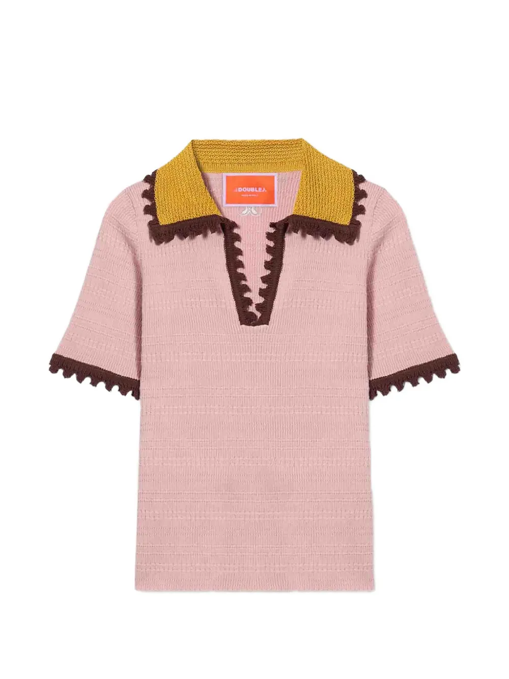 La Doublej Zigzag-trim Polo Shirt In Pink