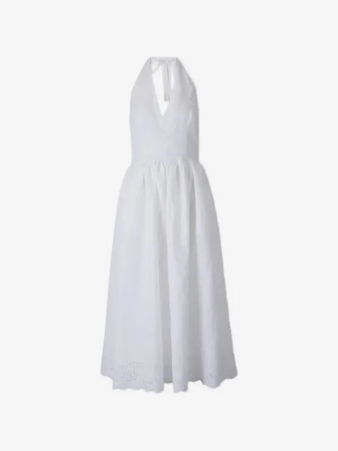 STAUD vestido con bordado inglés y cuello halter