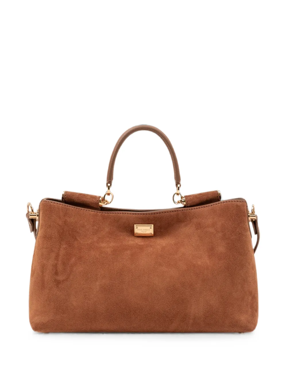 Dolce & Gabbana Vittoria suede-finish logo-plaque shoulder bag - Braun