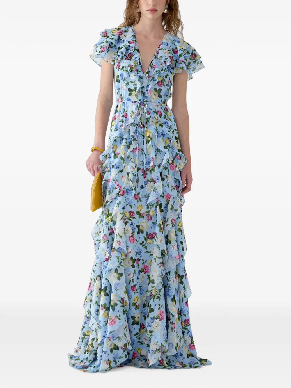 Carolina Herrera Maxi-jurk met bloemenprint Blauw