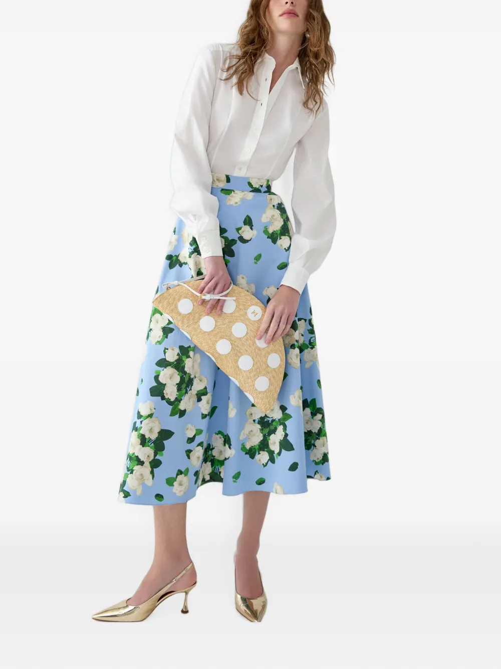 Carolina Herrera Midi-jurk met bloemenprint Blauw