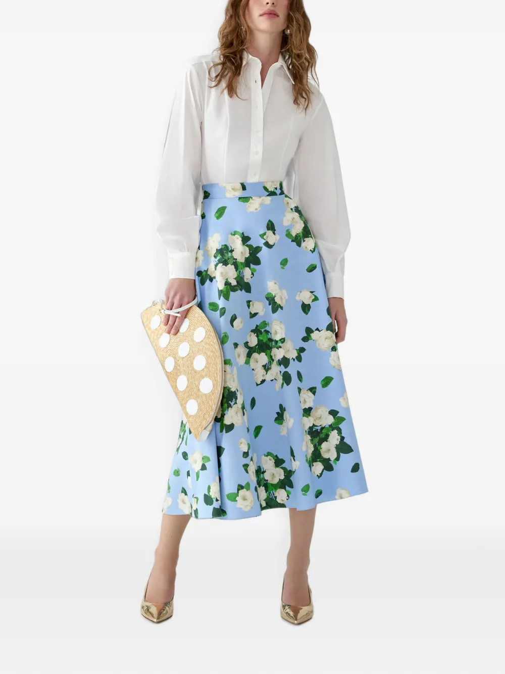 Carolina Herrera Midi-jurk met bloemenprint Blauw