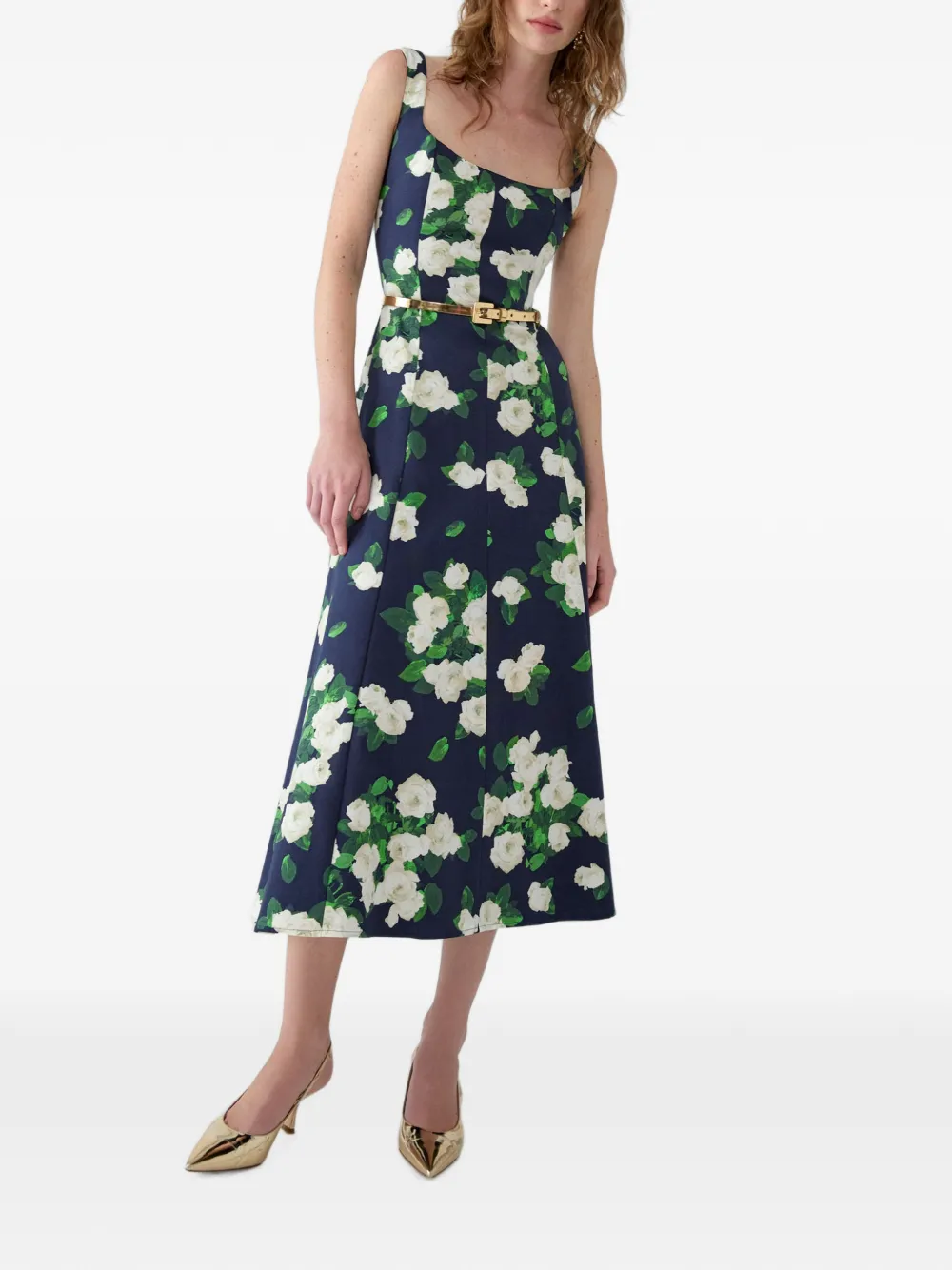 Carolina Herrera Midi-jurk met bloemenprint Blauw