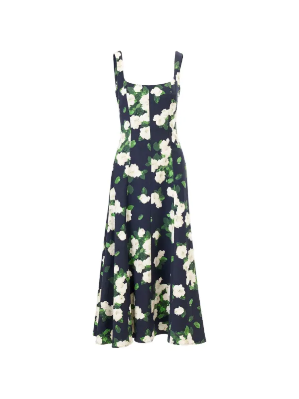 Carolina Herrera Floral-print Midi Dress in Blue