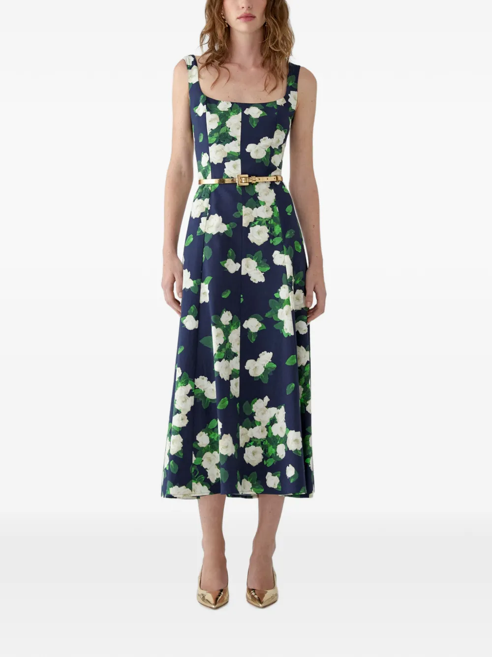 Carolina Herrera Midi-jurk met bloemenprint Blauw