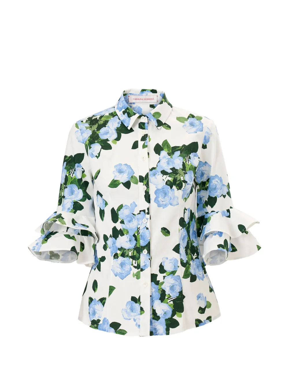Carolina Herrera floral-print ruffle-sleeve shirt - Bianco