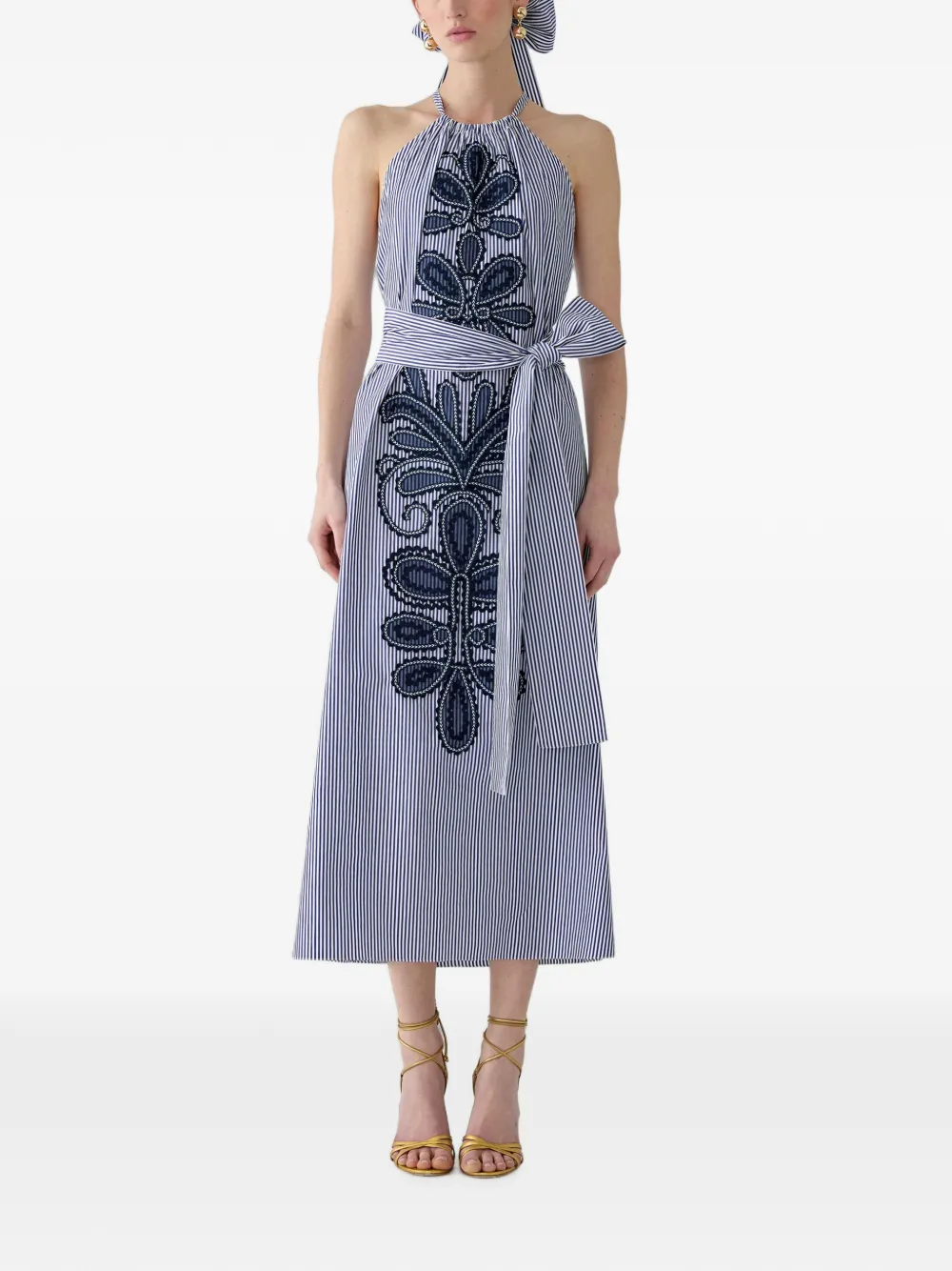 Carolina Herrera Gestreepte midi-jurk Blauw
