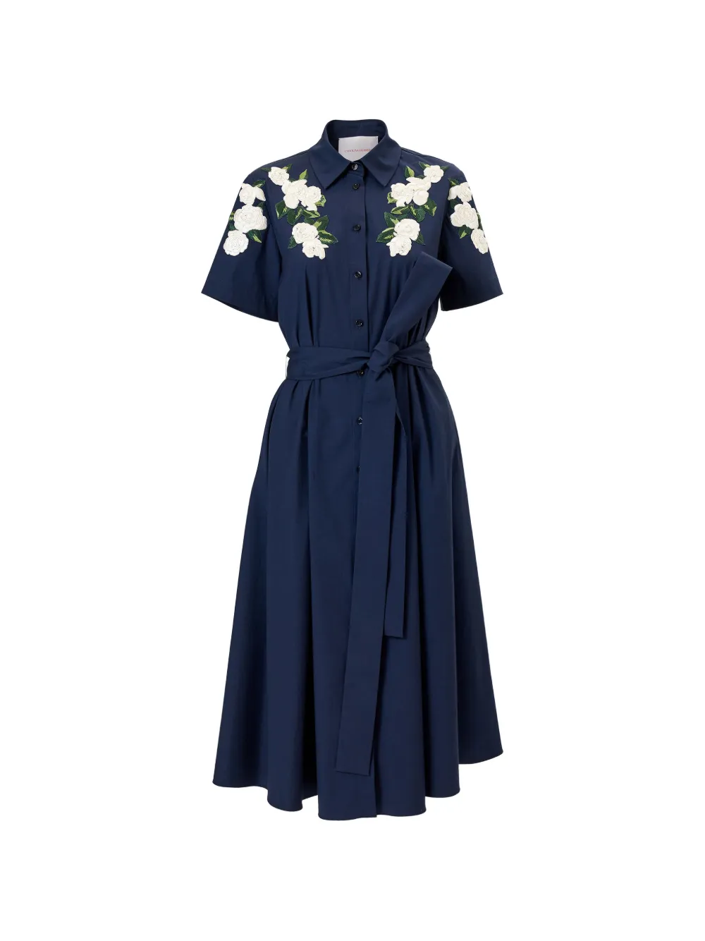 Carolina Herrera floral-embroidered belted midi dress - Blu
