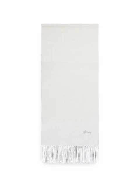Brioni logo-embroidered fringed scarf