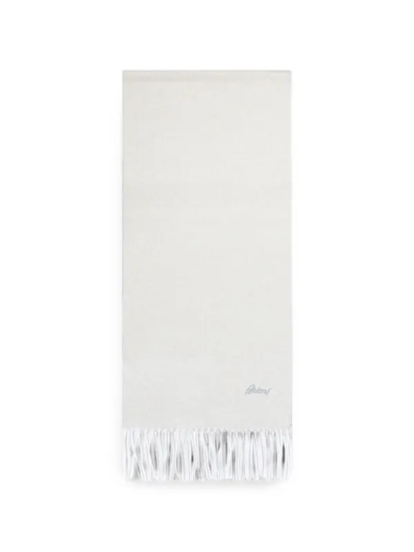 Brioni Logo-embroidered Fringed Scarf in White