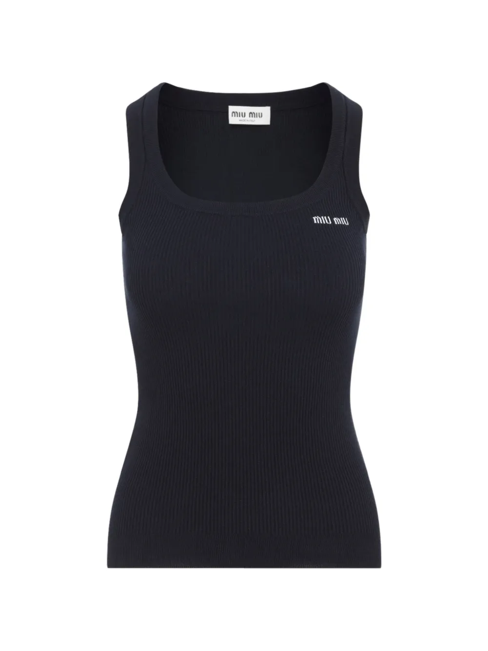 Miu Miu logo-embroidered ribbed-knit tank top - Blu