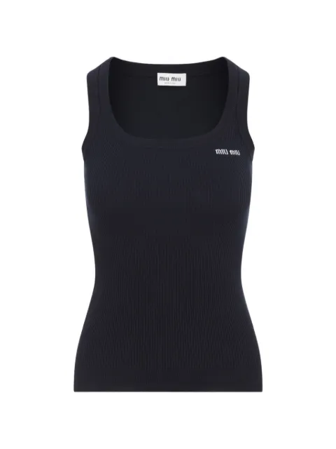Miu Miu logo-embroidered ribbed-knit top