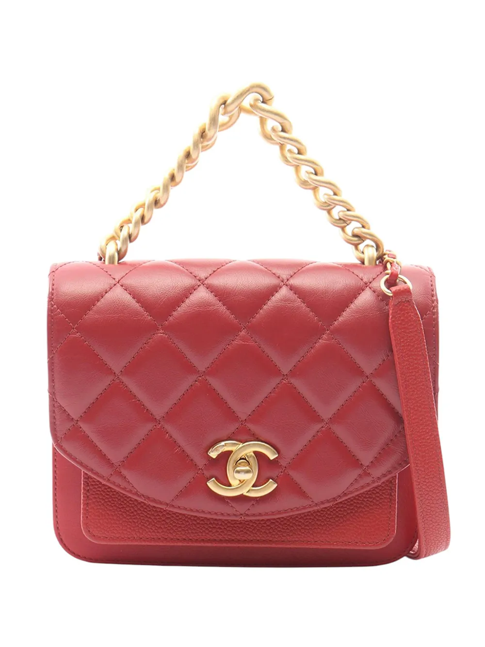 CHANEL Pre-Owned 2019 Mini Quilted Calfskin and Caviar Chain Handle Flap satchel - Red