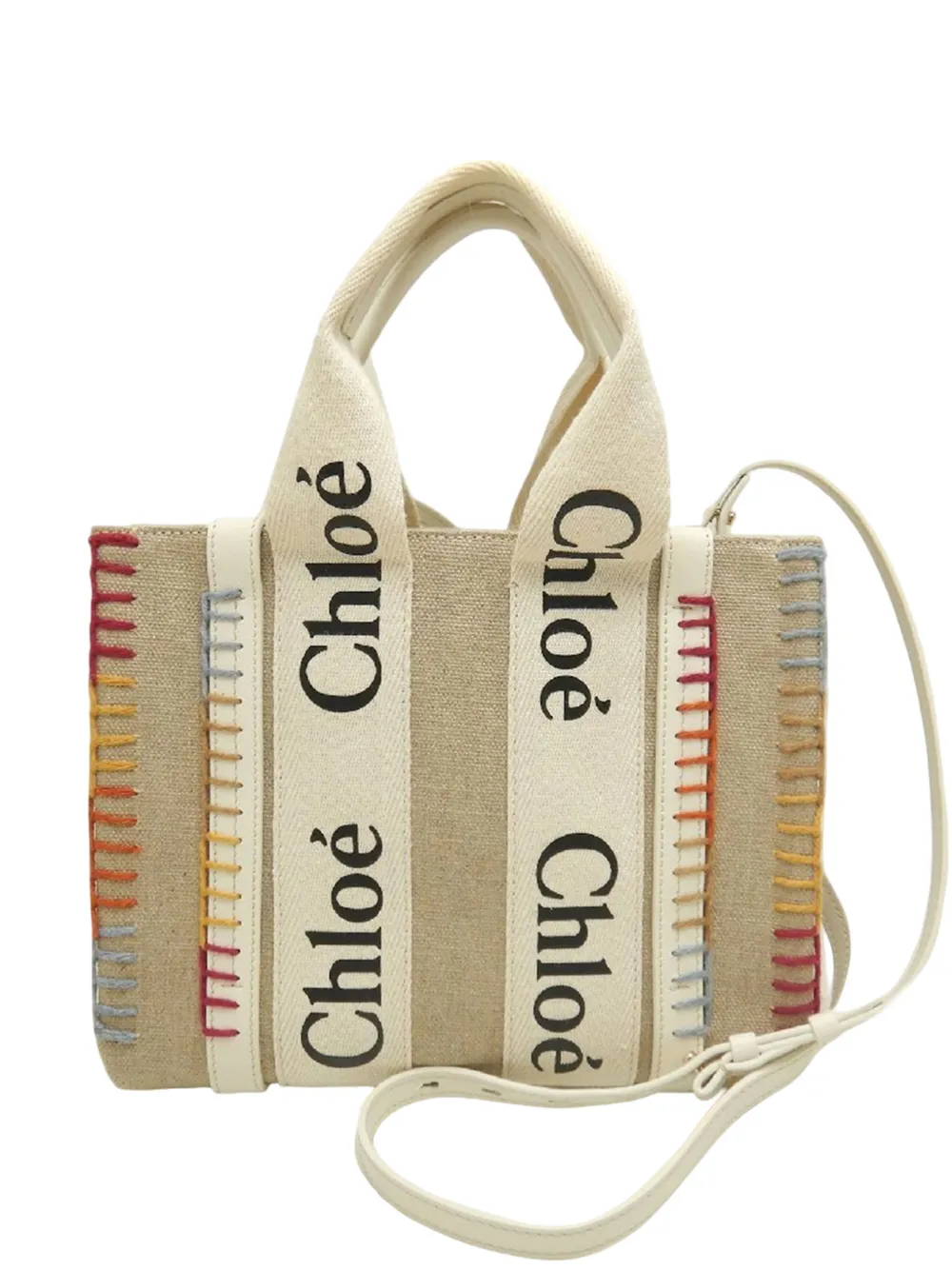 Chloé Pre-Owned Borsa tote Woody piccola in tela 2022 - Bianco