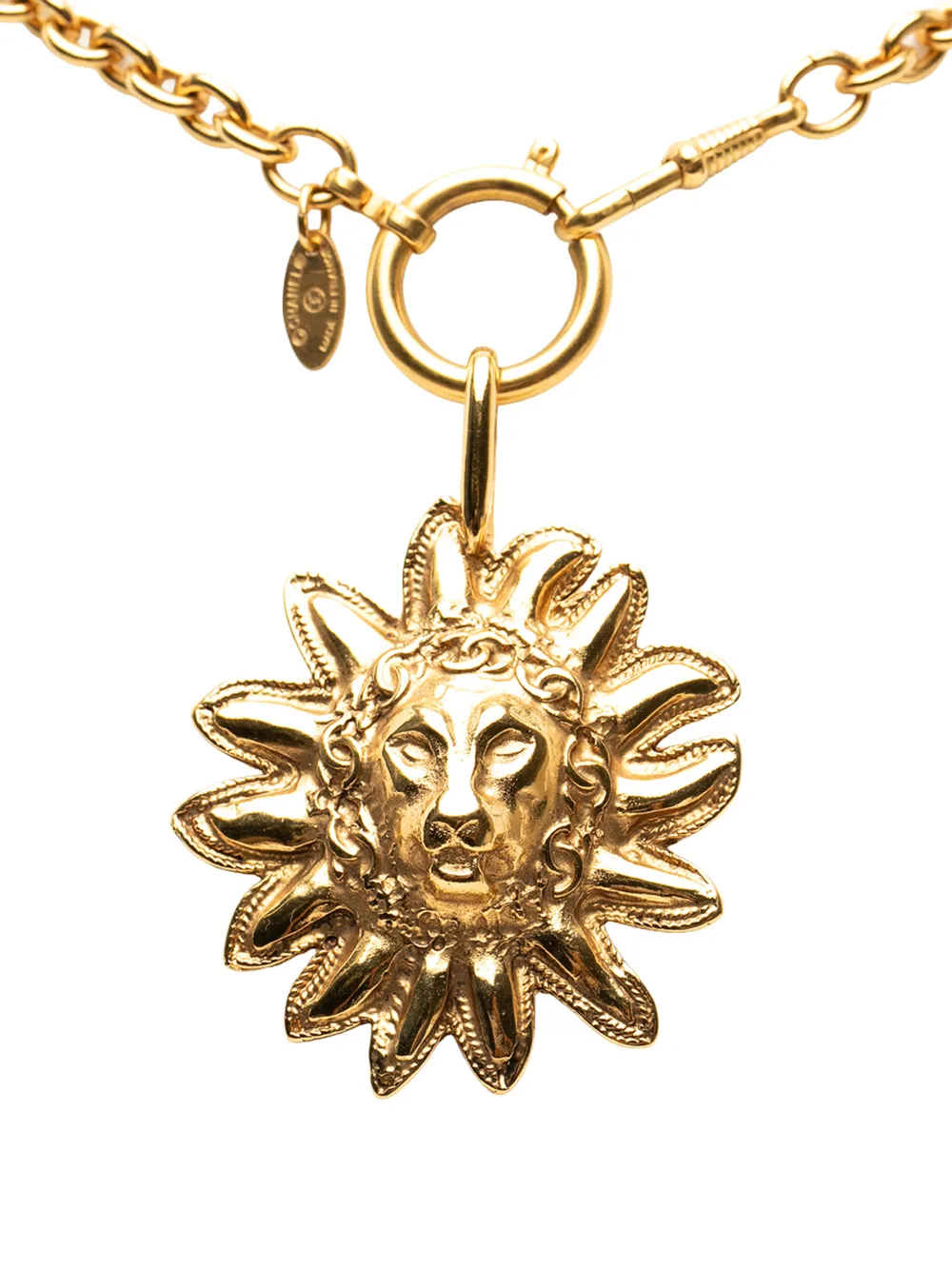 CHANEL Pre-Owned Collana CC placcata oro con medaglione Leo Lion Sun 1970-1980