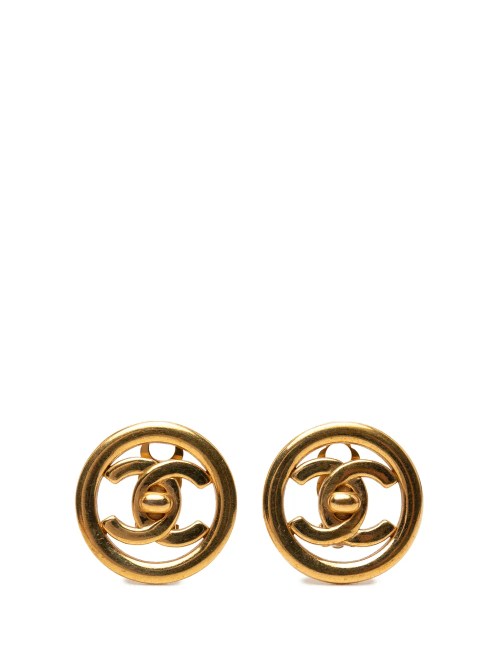 CHANEL Pre-Owned Orecchini tondi a clip CC placcati in oro con dettaglio a girello 1997