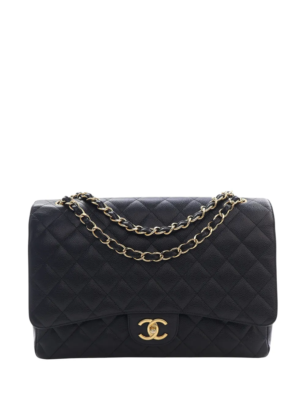 CHANEL Pre-Owned Borsa a spalla Classic Double Flap maxi in pelle Caviar 2013-2014 - Nero