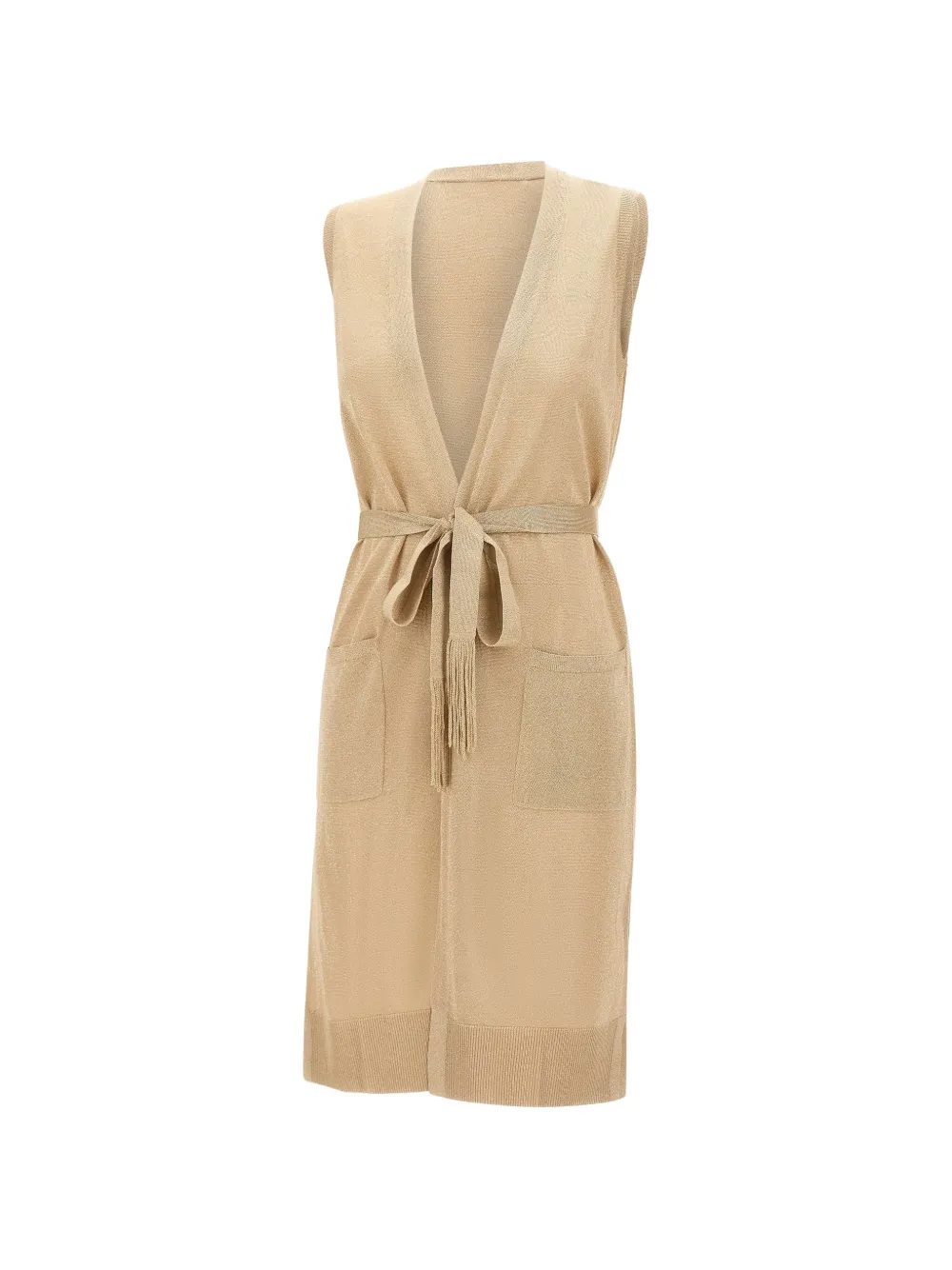 Kangra belted lurex-finish cardi-coat - Nude