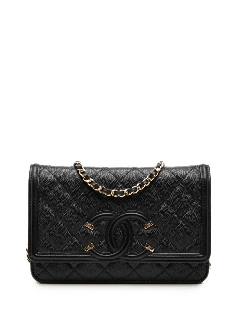 CHANEL Pre-Owned 2020 Caviar CC Filigree Wallet On Chain Umhängetasche - Schwarz