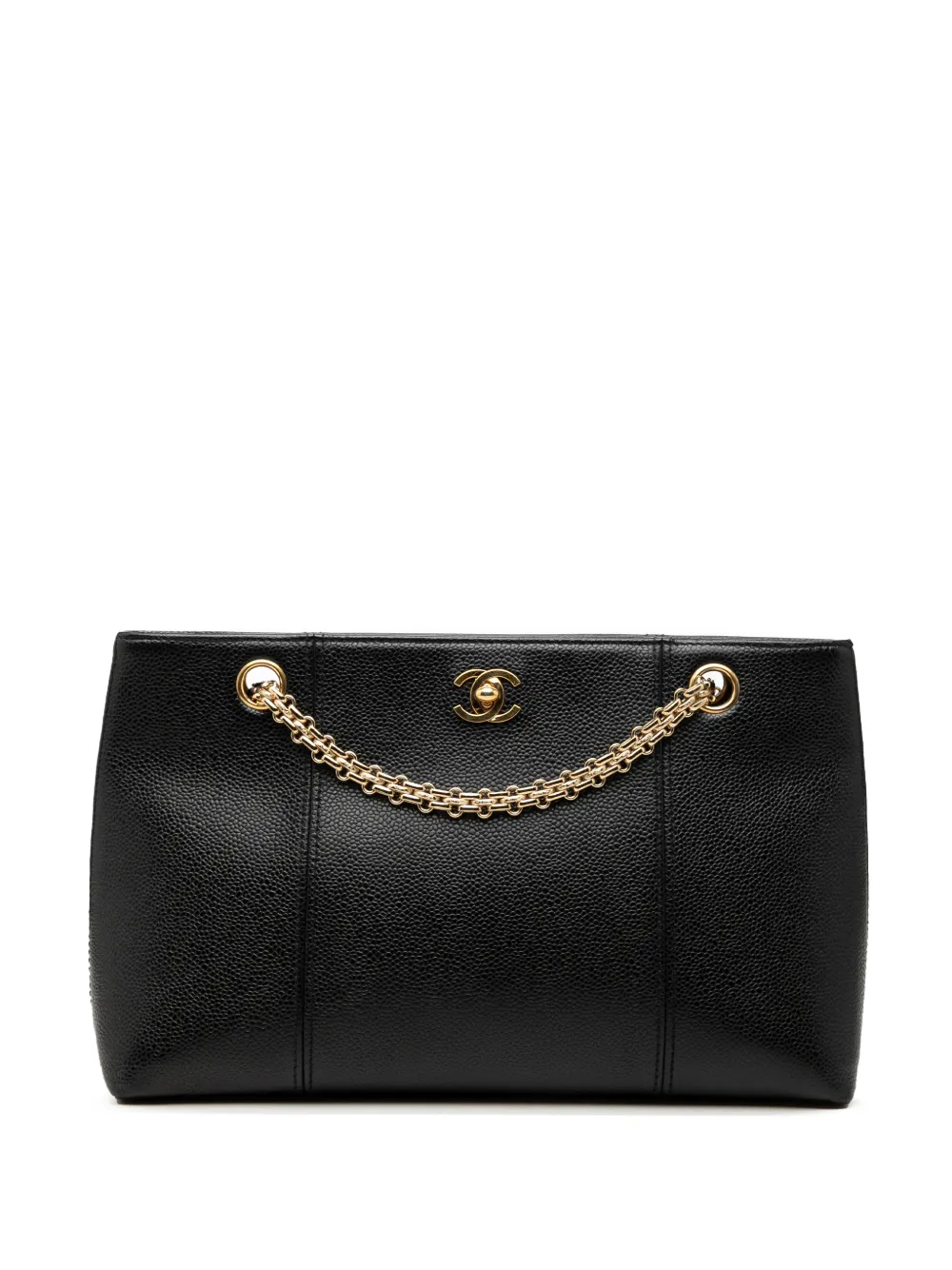 CHANEL Pre-Owned Borsa tote CC in pelle Caviar con catena 2000-2002 - Nero