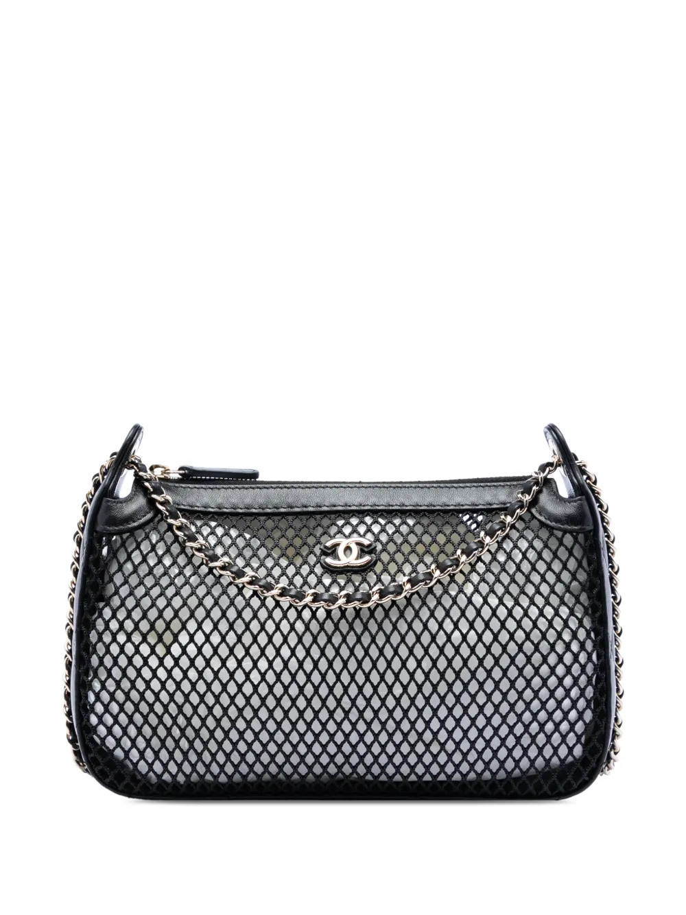 CHANEL Pre-Owned Clutch CC in rete e pelle di agnello con catena 2021-2026 - Nero