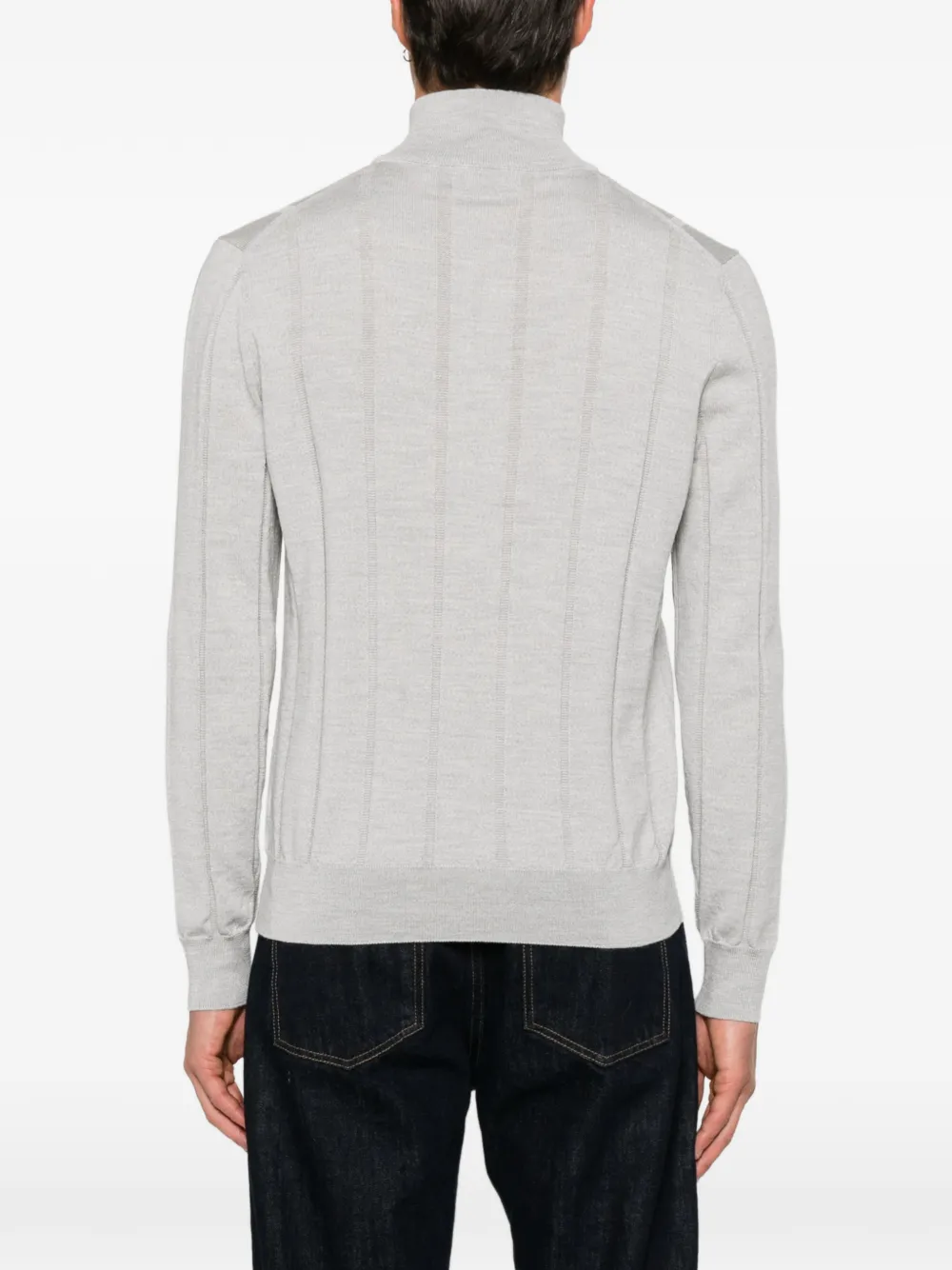 Canali Ribgebreide trui met kwart rits Grijs