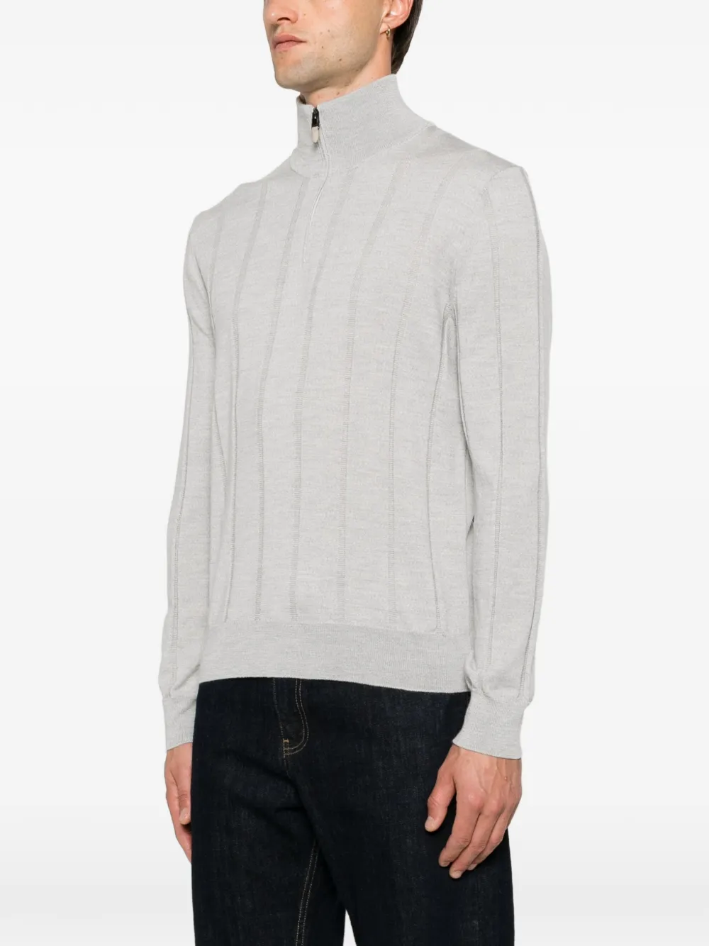 Canali Ribgebreide trui met kwart rits Grijs