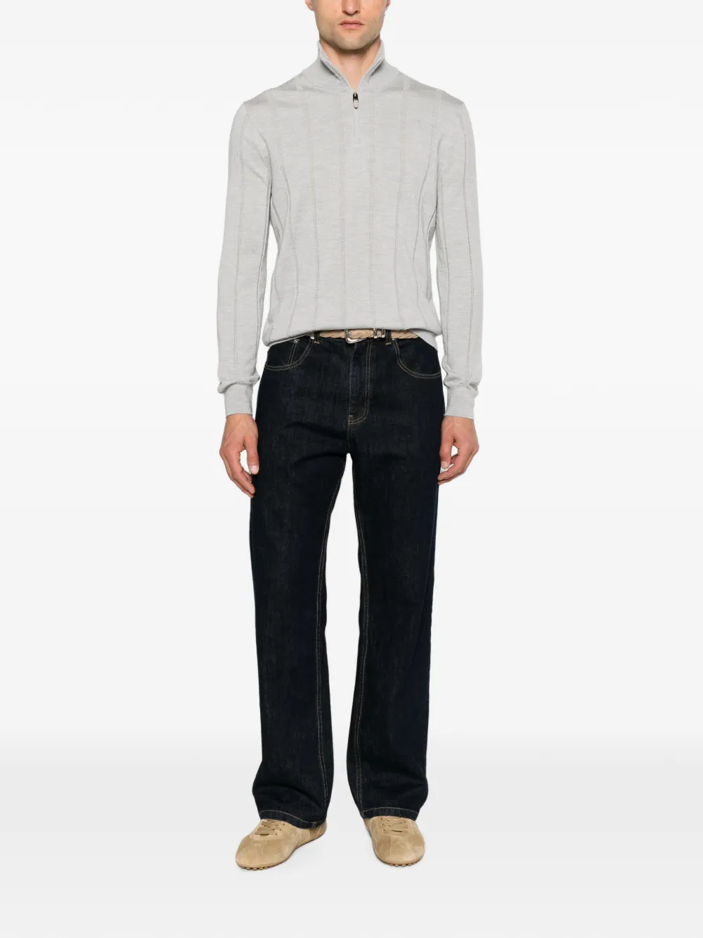 Canali Ribgebreide trui met kwart rits Grijs
