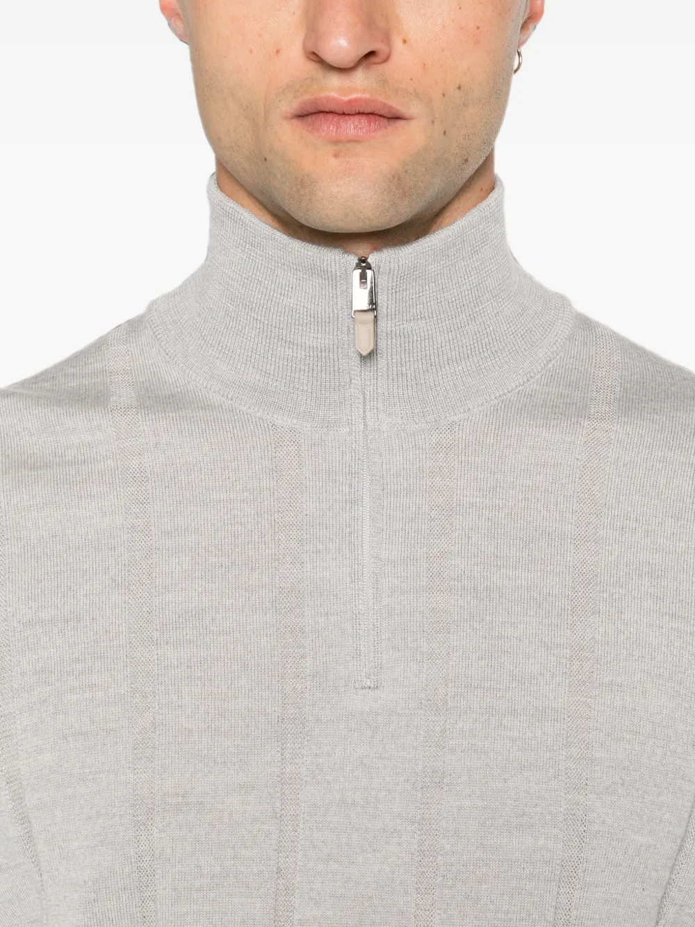 Canali Ribgebreide trui met kwart rits Grijs
