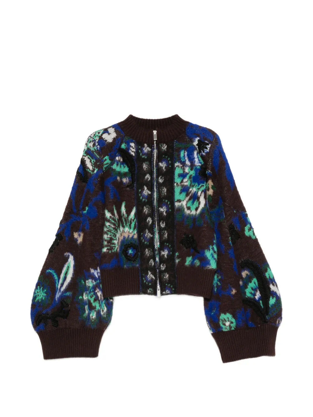 sacai floral-print embroidered jacket - Marrone