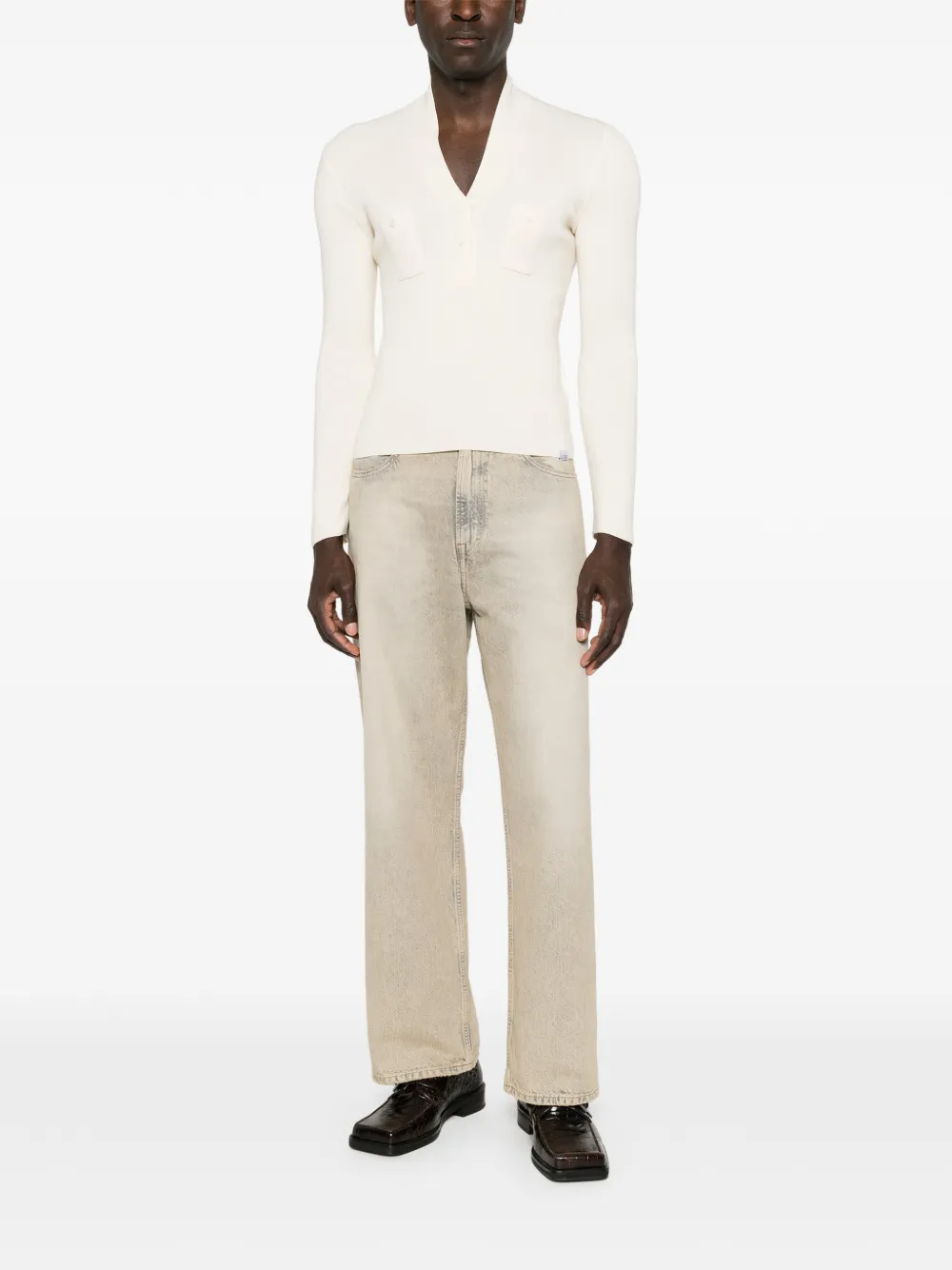 MM6 Maison Margiela Trui met V-hals en zakdetail Beige
