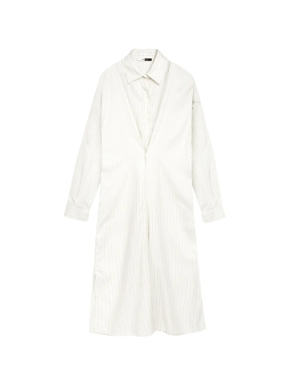 Vera Wang Mercer V-detailing striped pleated midi shirt dress - Toni neutri