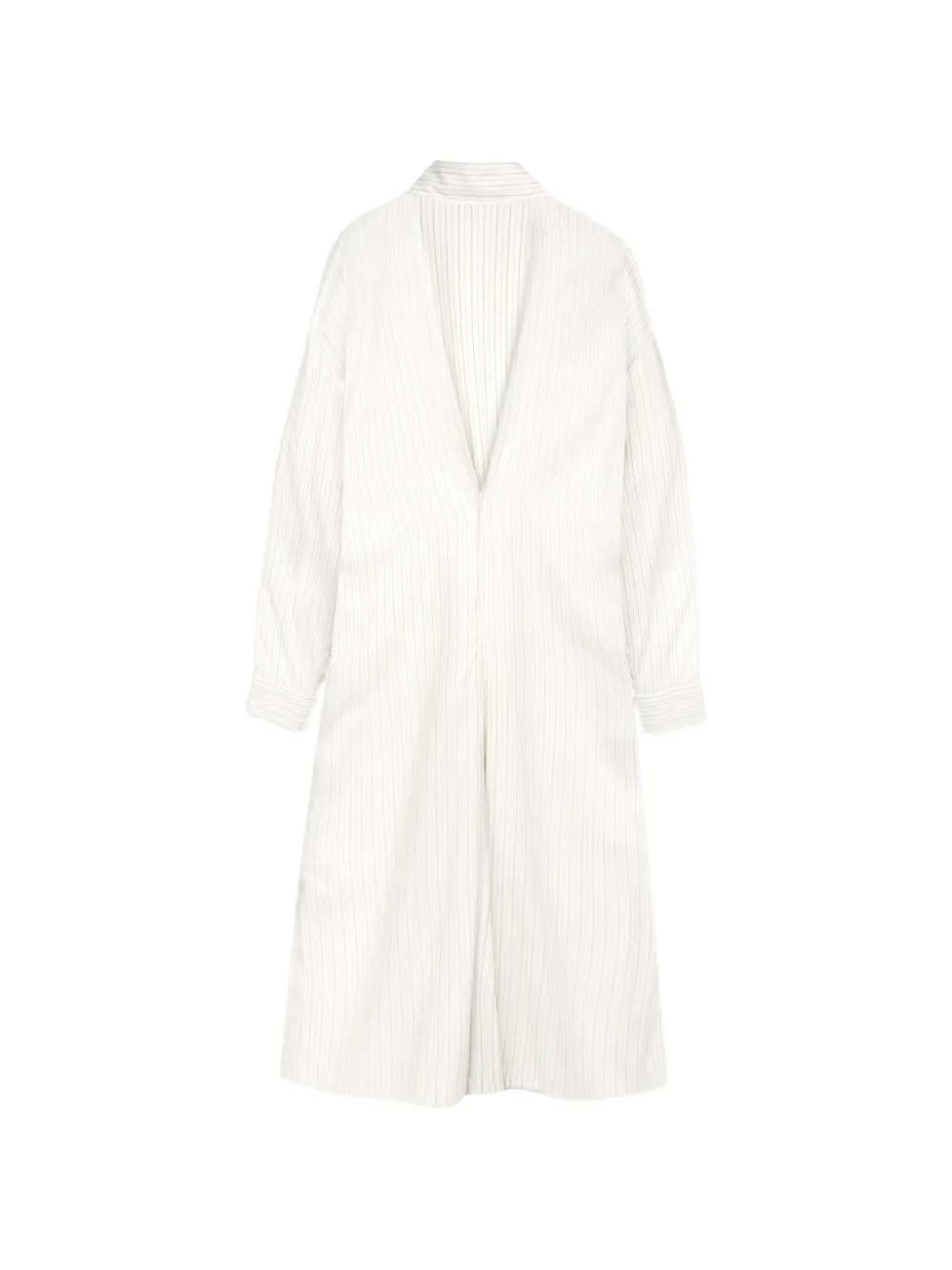 Vera Wang Mercer gestreepte midi-blousejurk met plooien en V-detail Beige