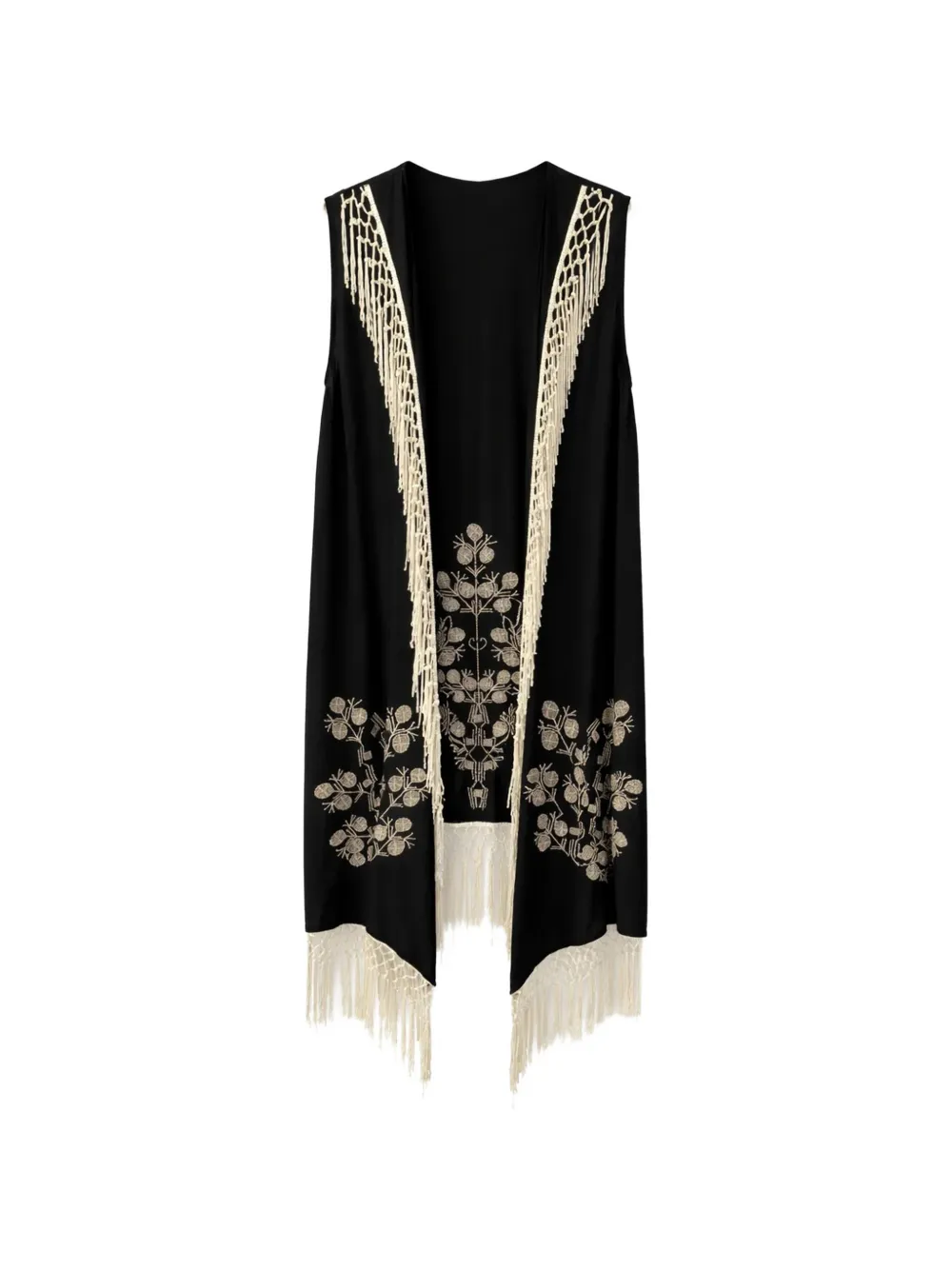 PAHIESA FORMENTERA embroidered fringe-trim vest - Schwarz