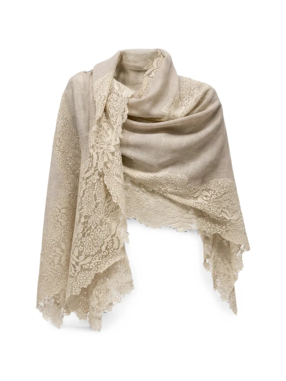 PAHIESA FORMENTERA lace-trim cashmere scarf - Toni neutri