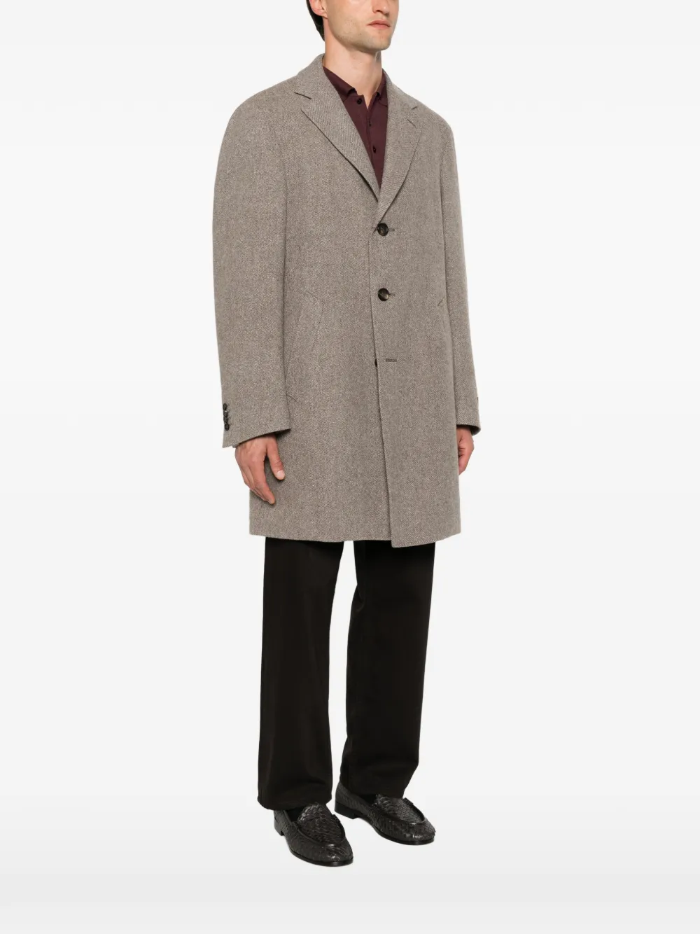 Canali Wollen jas met enkele rij knopen Beige